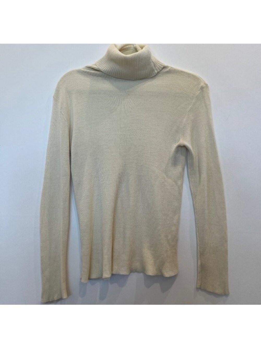 Vtg Kmart Womens Cream Ribbed Turtleneck Knit Pullover Sweater Acrylic 70’s Med